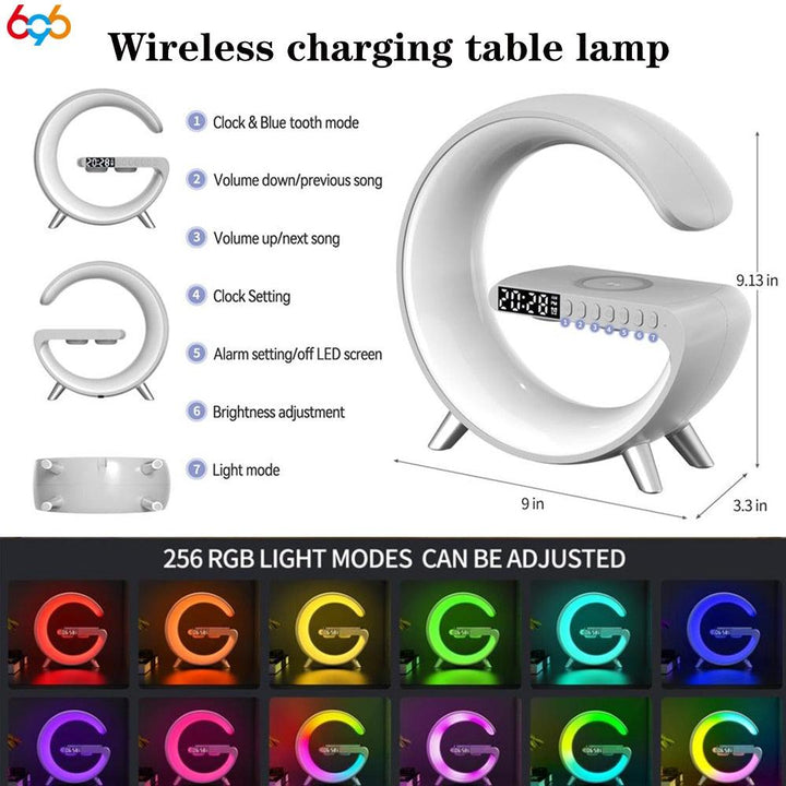 LED App Control RGB Night Light Atmosphere Lamps Digital Alarm Clock Speaker Wireless Charger Children Sleep Bedroom Decoration - GreyOp